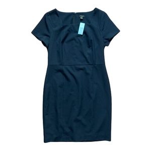 Ann Taylor Dark Navy Dress NWT Fully Lined Square Neckline Short Sleeve Midi